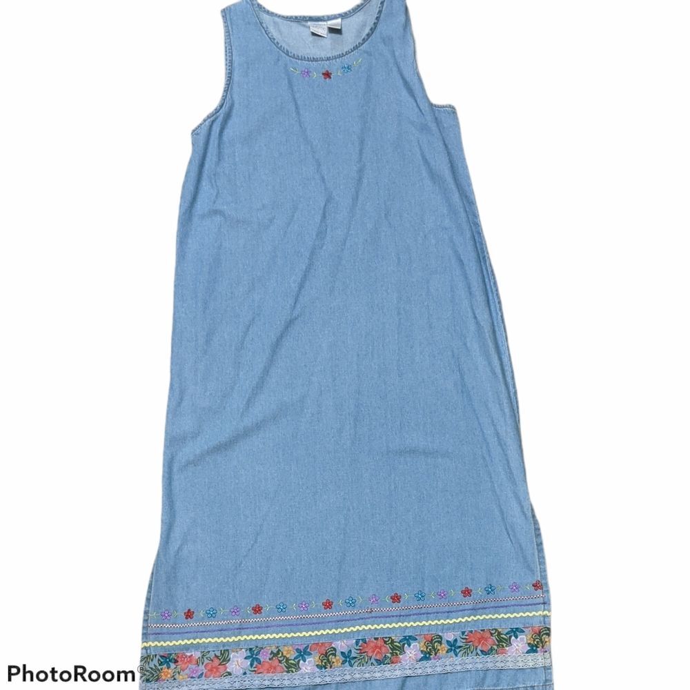 Bleu Bayou 2 PC jumper set size large vintage denim chambray embroidered modest - Picture 7 of 14